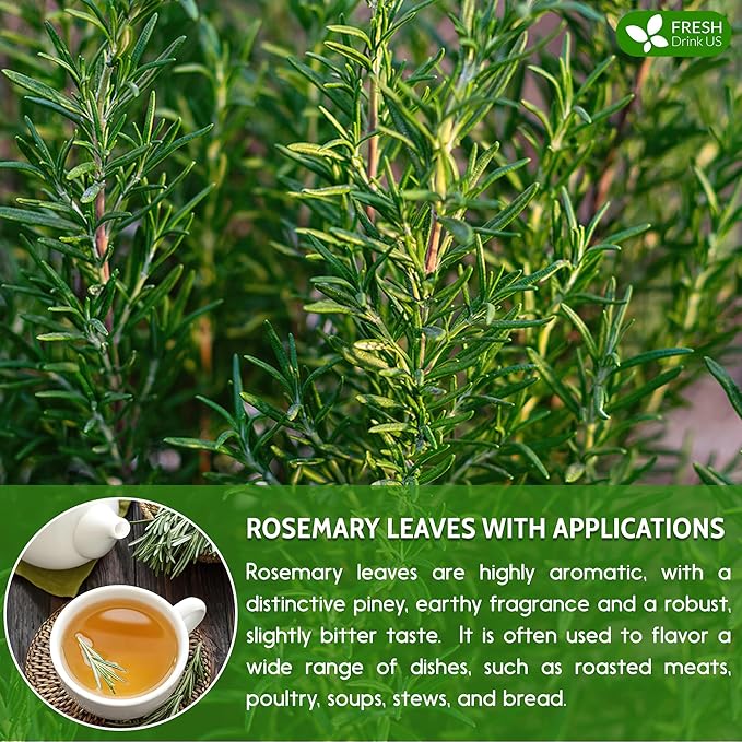 FRESHDRINKUS Premium 2oz Rosemary Leaves 100% Natural &amp Pure No Additives No Caffeine Vegan. Perfect for Seasoning Spice Blends for Grilling &amp Cooking