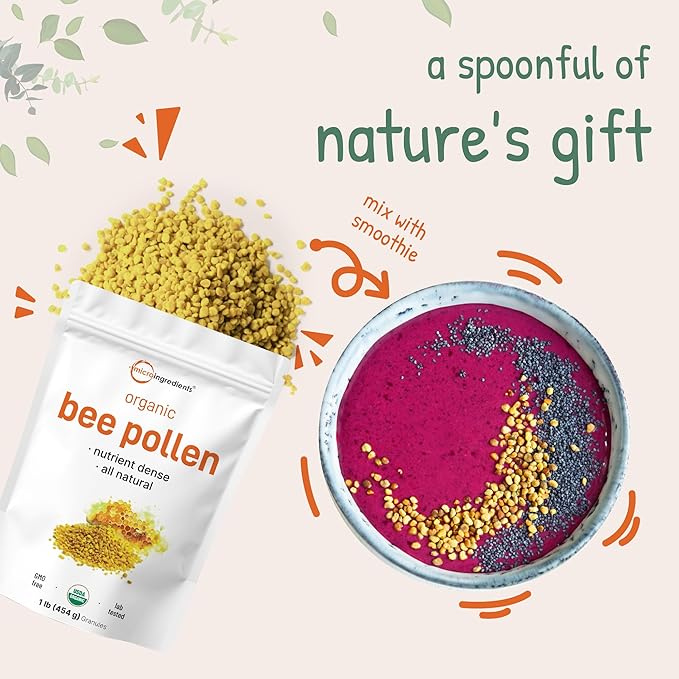 Micro Ingredients Organic Bee Pollen Granules 1 lb | Fresh Harvest Raw &amp Natural Superfood | Rich in B Vitamins Minerals Protein &amp Antioxidants | Keto Non-GMO
