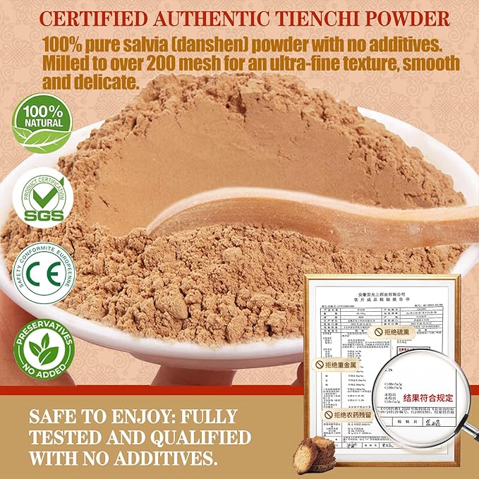100% Pure Dan Shen Powder 300g/10.58oz Salvia Miltiorrhiza Red Sage Root Powder Geo-authentic Chinese Herbs 200 Mesh Ultra-fine for Tea &amp Soup No Additives Vegan Caffeine Free 丹参粉 丹参