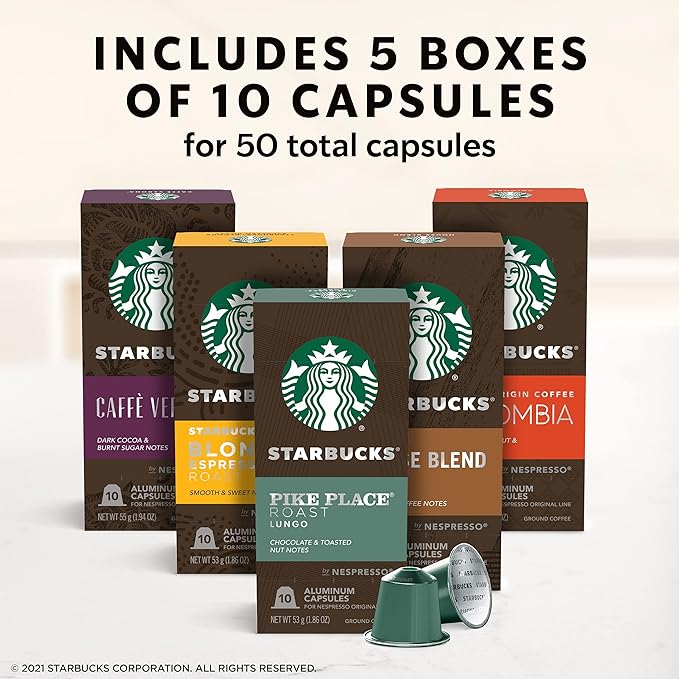 Starbucks by Nespresso Original Line Variety Pack Coffee 50-count Espresso Pods