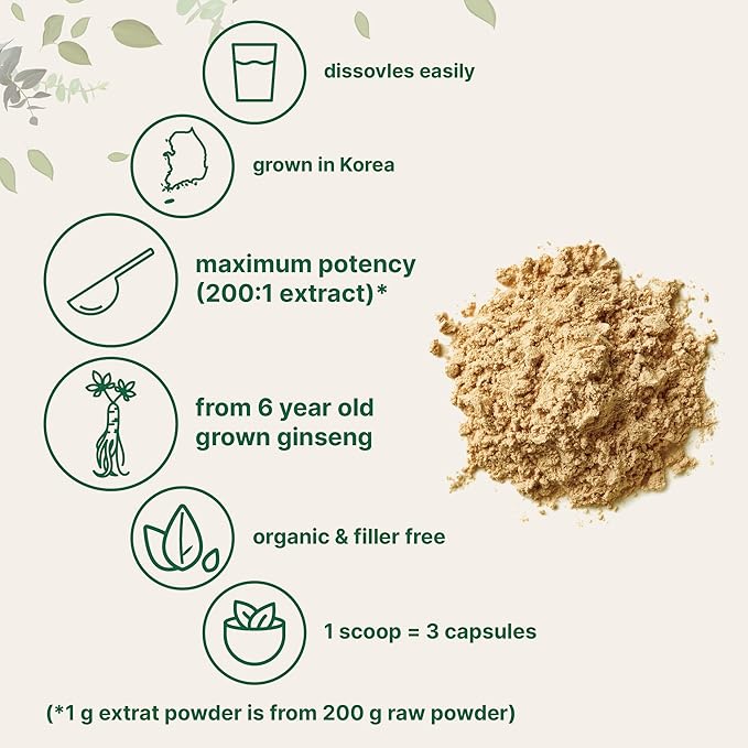 Micro Ingredients Maximum Strength Organic Korean Ginseng Root 200:1 Powder 4 Ounce Red Panax Ginseng Powder Active Ginsenosides Vegan Friendly