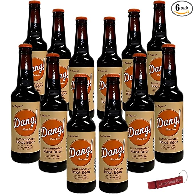Dang Butterscotch Root Beer | Delicious Butterscotch Root Beer with Real Cane Sugar | 12 oz Glass Bottles with Crazy Soda Pop Bottle Opener (12 Pack)
