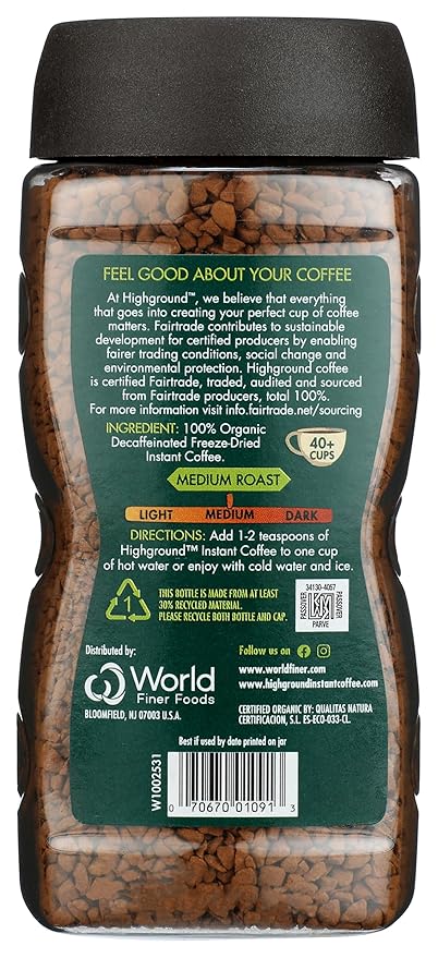 Highground Organic Decaf Instant Coffee Vegan 3.53 Ounces (Pack Of 6)
