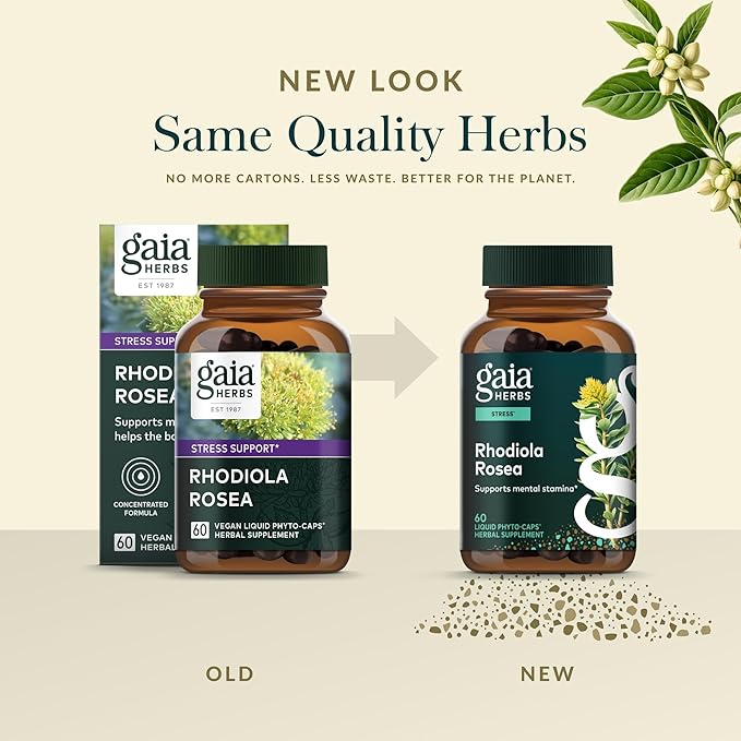 Gaia Herbs Rhodiola Rosea - Stress Support Supplement Traditionally for Supporting Healthy Stamina &amp Endurance - with Siberian Rhodiola Root Extract* - 60 Vegan Liquid Phyto-Caps (60 Servings)