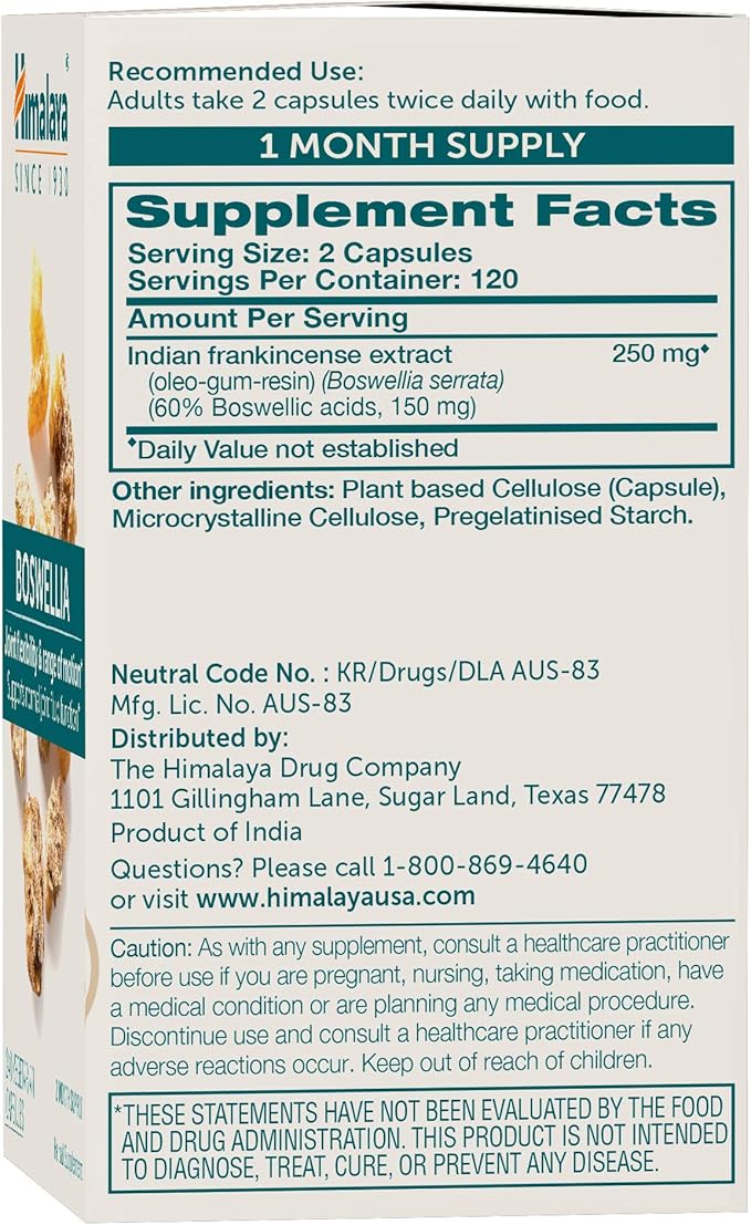 Himalaya Boswellia Joint Support for Mobility and Flexibility Promotes Tissue Preservation 250 mg 240 Capsules