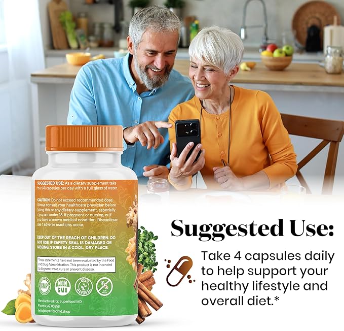 Turmeric Moringa Supplement | Ginger Boswellia Saffron Holy Basil- Joint Support Supplement for Women and Men with Ceylon Cinnamon Quercetin Tart Cherry- 120 Count