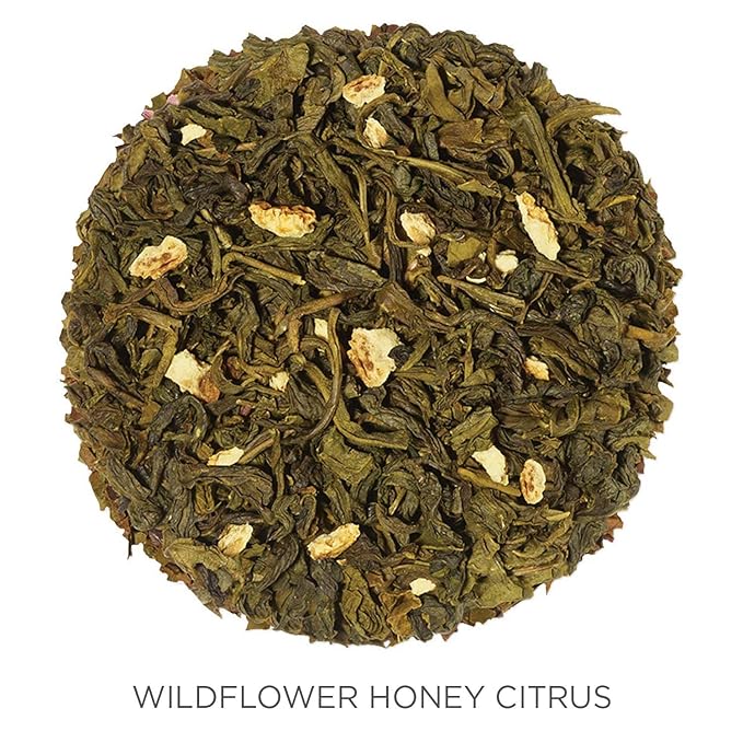 Tea Forte Wildflower Honey Citrus Premium Loose Leaf Caffeinated Green Tea Blend Canister Makes 35-50 Cups Round Canister