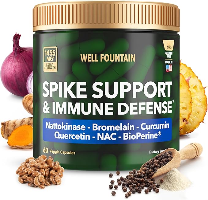 Nattokinase 4000 FU 200mg Bromelain 500mg Curcumin 500mg NAC 150mg Quercetin 100mg &amp BioPerine 5mg | 30-Day Supply 60 Count - Spike Protein Support &amp Immune Defense