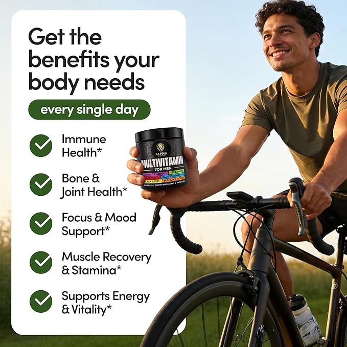 Alpha Tribe Multivitamin for Men with Sea Moss Black Seed Oil Ashwagandha Turmeric Bladderwrack BurdockVitamin C Elderberry Manuka Yellow Dock | Daily Men's Vitamins and Minerals Supplement