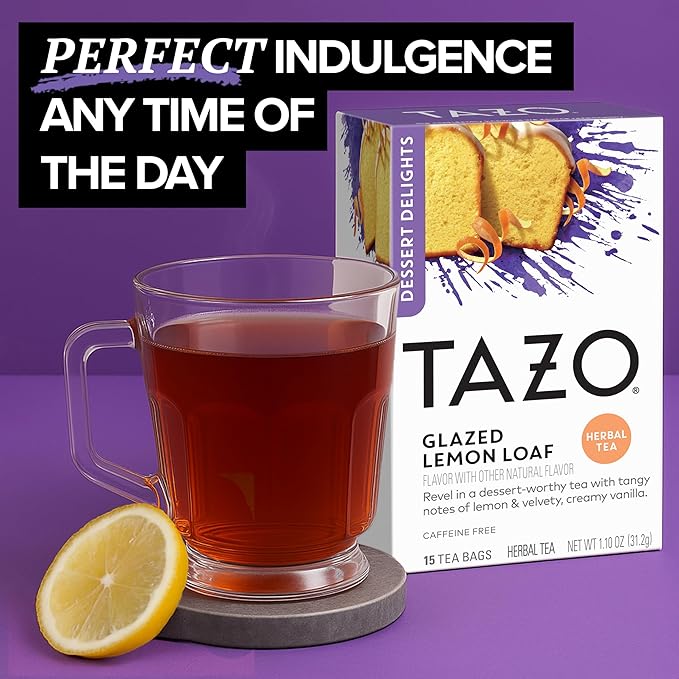 TAZO Dessert Delights Glazed Lemon Loaf Herbal Tea Bags Aromatic Blend Caffeine-Free 180 Total Tea Bags (15ct)(Pack of 12)