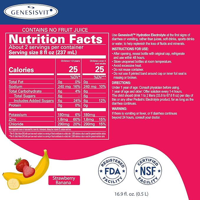 ALFA VITAMINS GenesisVit Electrolyte Hydration Solution Drink with Sodium Potassium &amp Chloride Supports Hydration &amp Immune Health Strawberry Flavor 12 Bottles 16.9 fl oz Each 12 Pack