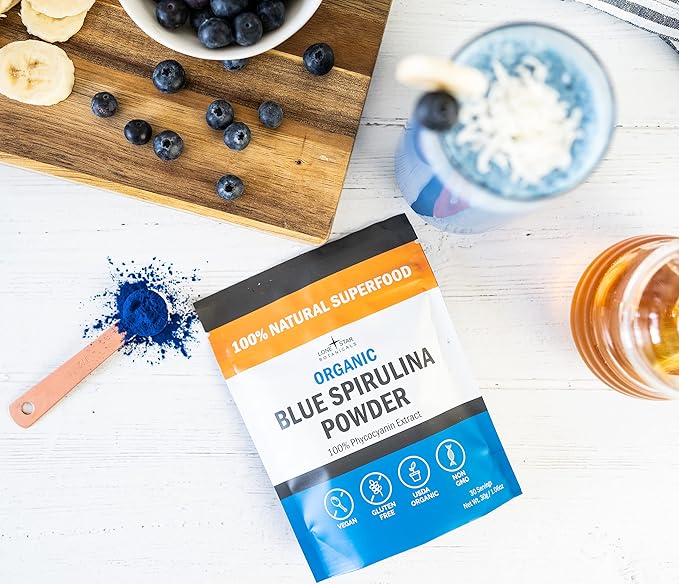 Organic Blue Spirulina Powder - 100% Pure Superfood Blue-Green Algae Natural Food Coloring for Smoothies &amp Protein Drinks - Non GMO Gluten-Free Vegan + USDA Certified 300 Servings No Fishy Sm