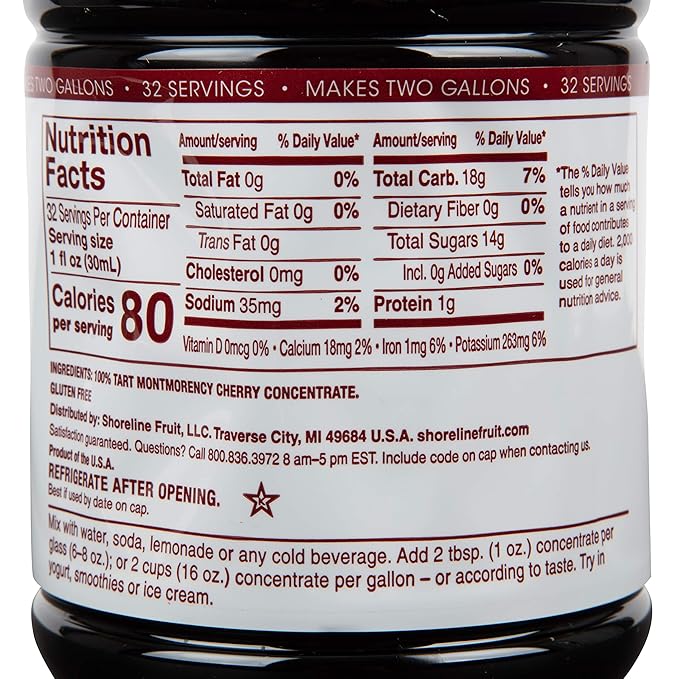 Cherry Bay Orchards Tart Cherry Concentrate - Natural Juice to Promote Healthy Sleep 32oz Bottle