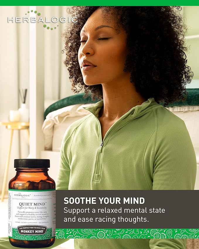 Herbalogic - Quiet Mind Herb Capsules - Non-Sedating Promotes a Feeling of Zen-Like Calm - Eases Worry - Based on The Traditional Chinese Formula GUI Pi Tang - 90 Cap Count