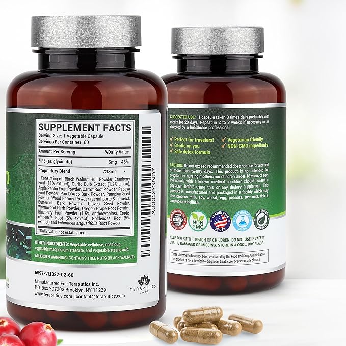IntestinePro - Gut Health Supplement with Non-GMO Wormwood Black Walnut Clove Pumpkin Seed + 14 More Premium Ingredients - Natural Support for Humans - 60 Vegetarian Capsules
