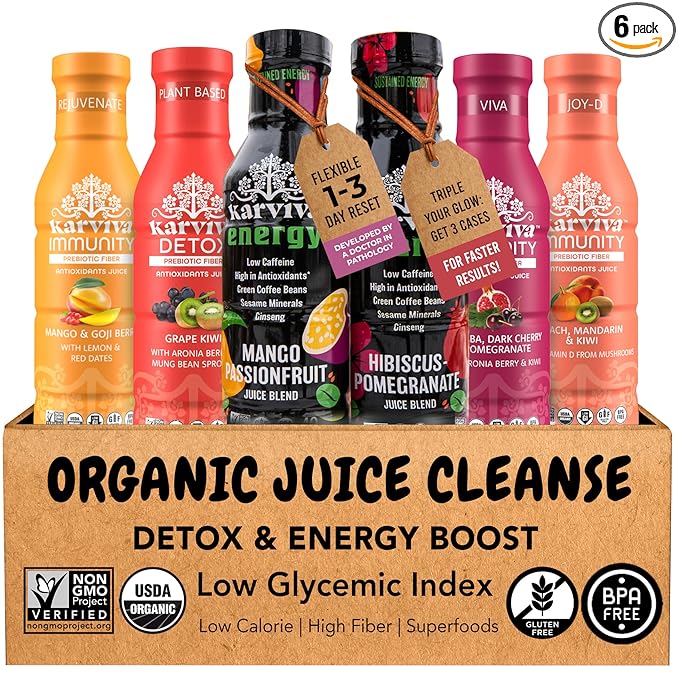 Organic Juice Cleanse &amp Metabolism Boosting Pack | 1 to 3-day Gentle Reset | Ancient Remedies for Liver Detox No-Jitters/Sustained Energy | Sprout-based Prebiotics Green Coffee Antioxidants Aro