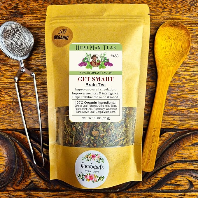 BRAIN &amp MEMORY TEA – Focus Memory &amp Mental Clarity Support – Organic Loose Leaf – by Master Herbalist Khabir | Ginkgo Leaf Brahmi &amp Gotu Kola