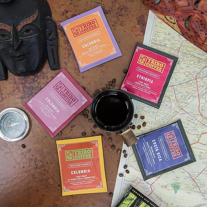 Tribo Coffee Single-Serve Portable Pour Over Drip Coffee - Privateer's Reserve - Colombia Exotico - 5 Servings (Light Roast)