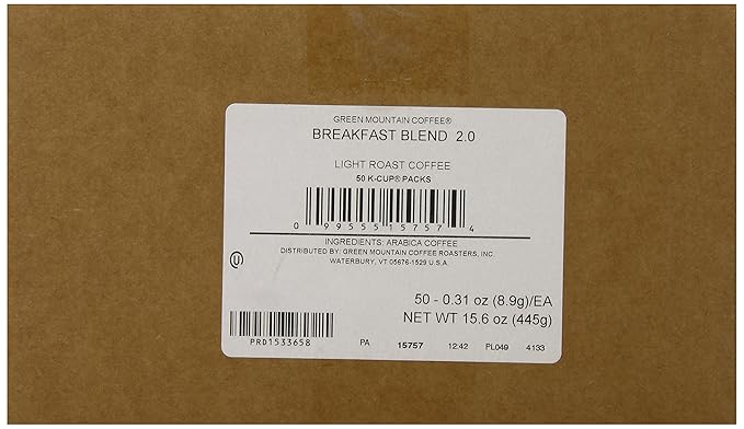 Keurig Green Mountain Coffee Breakfast Blend(melange) K-Cup Counts 50 Count