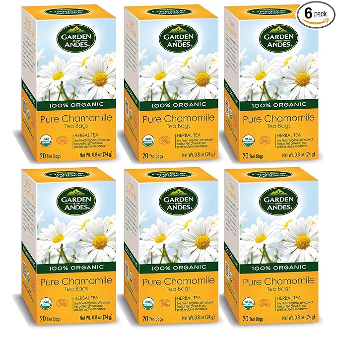 Garden of the Andes - Organic Chamomile Tea - 20 Tea Bags/Box Pack of 6 (120 Count) - Caffeine-Free Herbal Infusion from Handpicked Flowers - Supports Digestive Comfort and Promotes Relaxation