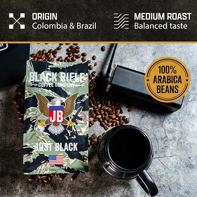 Black Rifle Coffee Company Just Black 5 lb Bag Ground Coffee Medium Roast - Roasted Blend Made from Arabica Beans - Colombian &amp Brazilian Beans - Veteran Founded &amp American Made