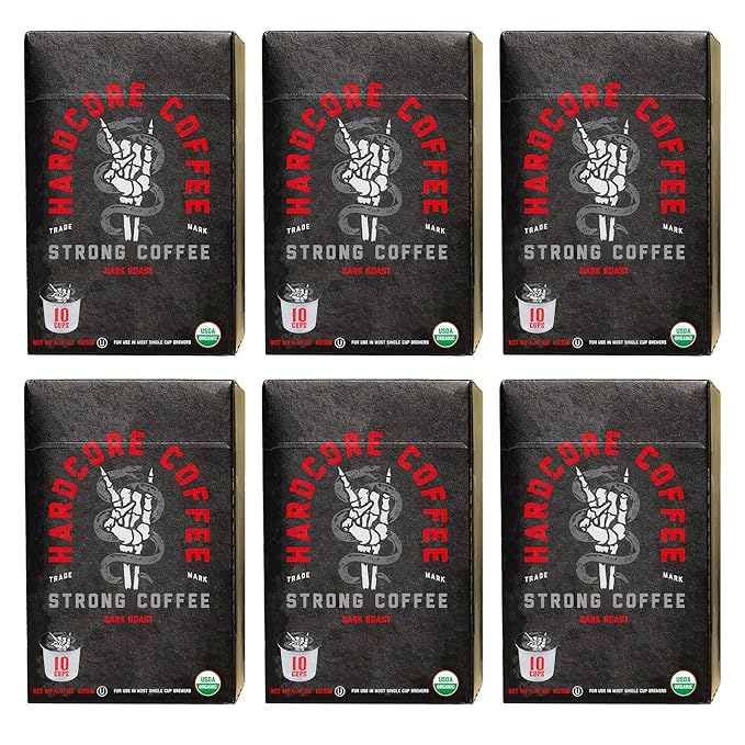 Hardcore Coffee Single Serve Coffee Pods for Keurig K Cup Brewers High Caffeine Strong Roast 60 Count