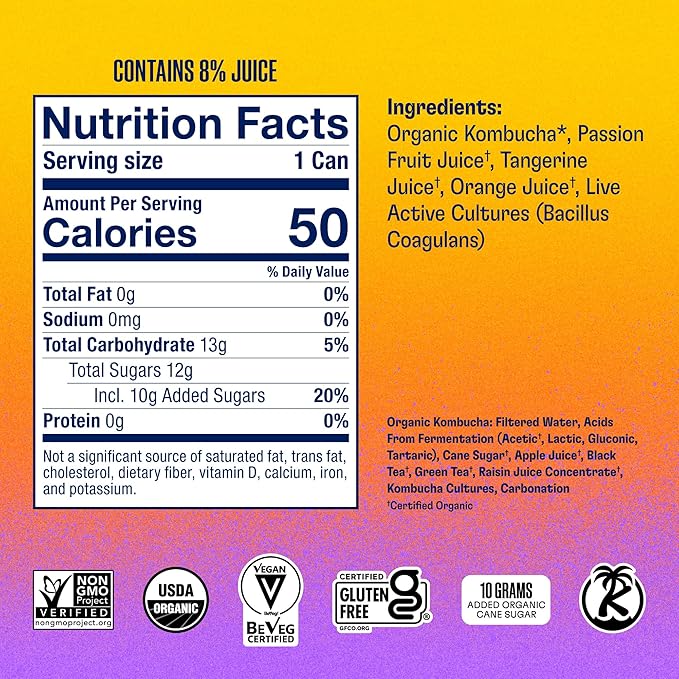 Health-Ade Passion Fruit-Tangerine Kombucha Organic Drink 12-Pack (11.5 Fl Oz Cans) – Fermented Tea with Probiotics Non-GMO Vegan Gluten-Free