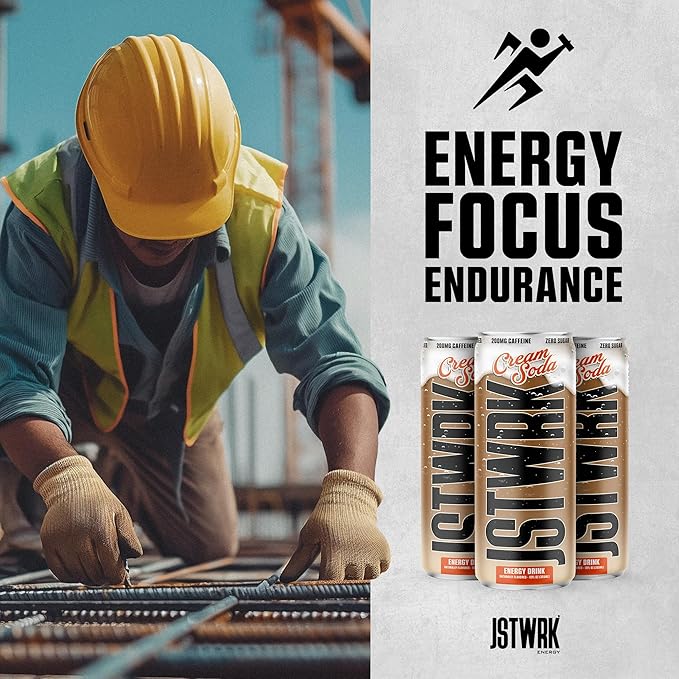 JST WRK Energy Drink - 12-Pack Sugar-Free Zero Calories No Sugar Alcohols 12 Fl Oz. 200 milligrams Caffeine (Cream Soda)