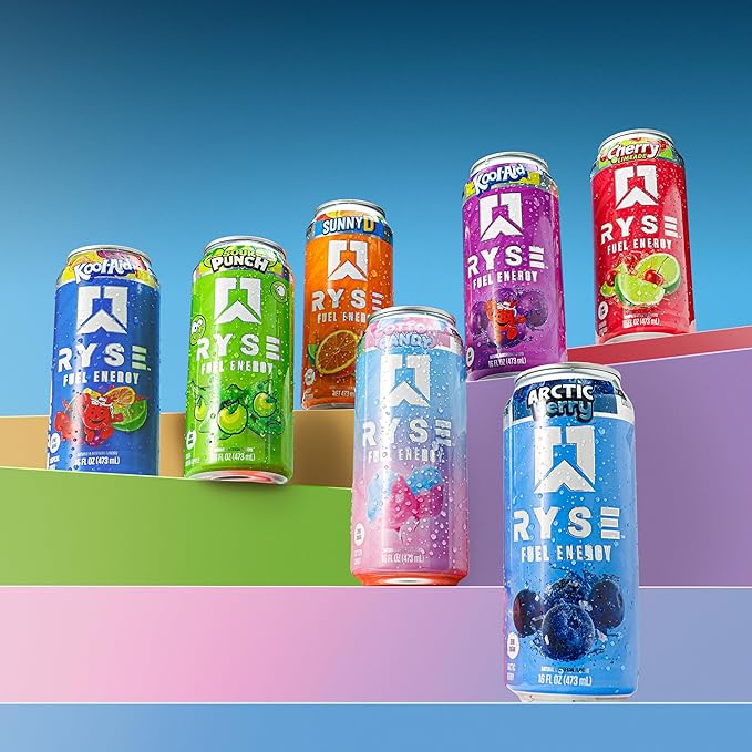 RYSE Fuel Energy Drink - Variety Pack - Sugar Free Gluten Free &amp Vegan - 200mg Natural Caffeine Taurine &amp Choline for Focus &amp Energy - No Artificial Colors - 16 fl oz Cans (12-Pack)
