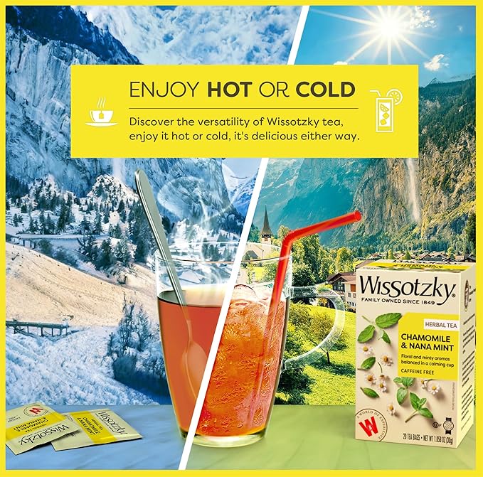 Wissotzky Chamomile Tea with Nana Mint (6 Pack = 120 Tea Bags) Caffeine Free Rich Tasting &amp Invigorating All Natural Flavors