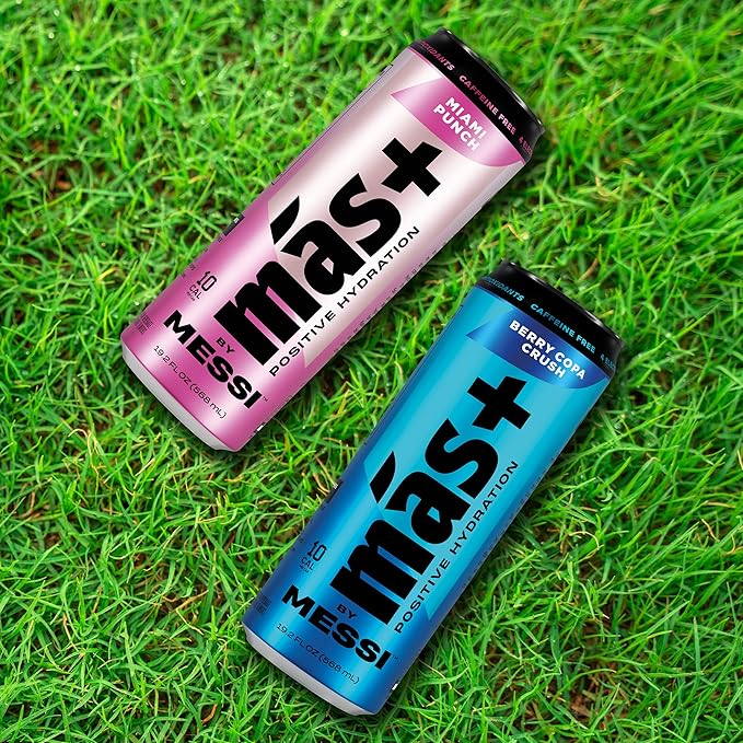 Más+ By Messi 19.2oz Miami Punch Sports Drink &amp Hydration Beverage Natural Flavors with Vitamins and Electrolytes No Artificial Sweeteners or Colors 12-pack