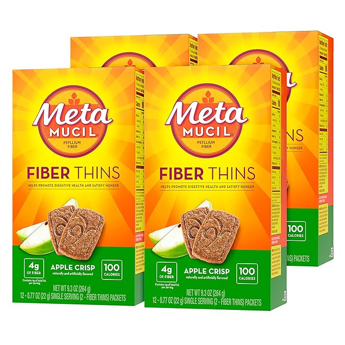 Metamucil Apple Crisp Flavored Fiber Thins Dietary Fiber Supplement with Psyllium Husk 9.3 Ounce Pack of 4