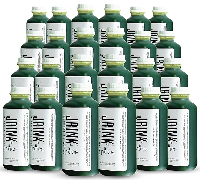 JRINK by Purée Super Green Juice Cold Pressed Organic Vegetable Blend Detox Drink Healthy Raw Greens Juice Cleanse No Preservatives Fresh Detox Cleanse 16oz HDPE Bottles Pack of 24