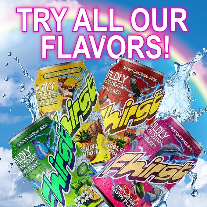 Fhirst Probiotic &amp Prebiotic Dr. Cherry Happy Place Gluten Free &amp Low Sugar Sparkling Drink with Electrolytes &amp Botanicals Gut Health Support Vegan Caffeine Free Non GMO 12 FL OZ Cans