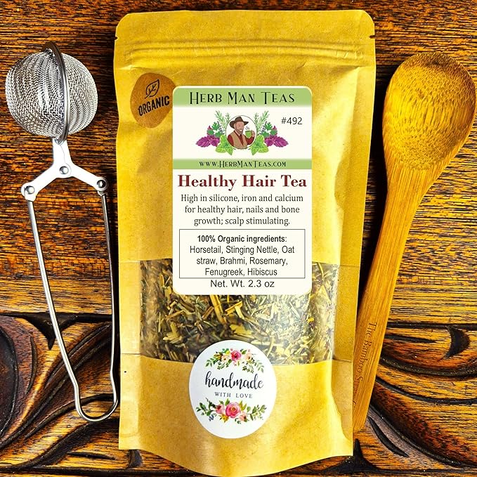 HEALTHY HAIR TEA — An Organic mineral-rich Herbal Blend to build Strong Healthy Hair and avoid hair thining Formulated by Master Herbalist Khabir - Non-GMO No Additives