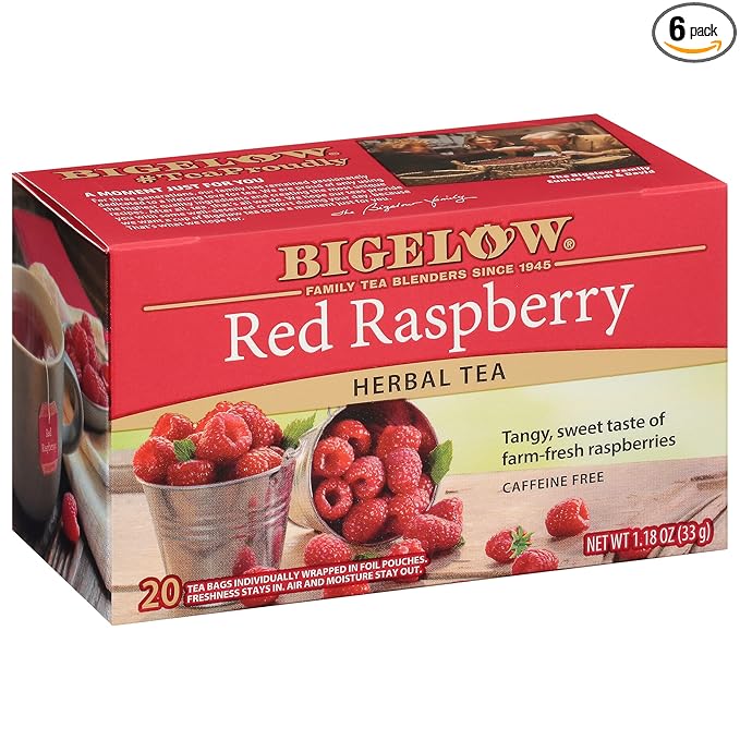 Bigelow Tea Red Raspberry Herbal Tea Caffeine Free Tea with Red Raspberries Apples and Elderberries 20 Count Box (Pack of 6) 120 Total Tea Bags