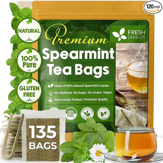 Spearmint Tea Bags 100% Natural &amp Pure Spearmint Leaves. Loose Leaf Spearmint Herbal Tea. Spearmint Leaf Tea. No Sugar No Caffeine No Gluten Vegan.