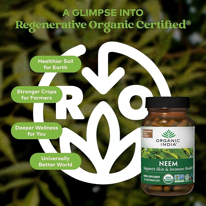 ORGANIC INDIA Neem Leaf Capsules - Herbal Supplement Supports Skin &amp Immune Health Vegan Gluten Free USDA Certified Organic - 90 Count