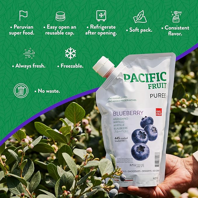 PACIFIC FRUIT – Blueberry puree - Blueberry juice 100 percent – Real fruit juice – Ideal for blueberry drink 100% JUST FRUIT