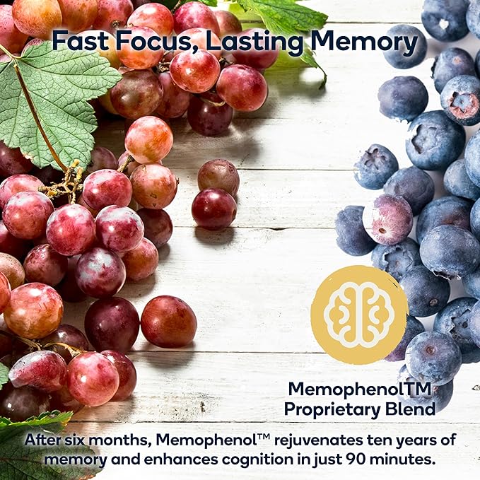 Focus - Premium Cognitive Enhancement Supplement with Natural Nootropics - Memophenol Bacopa &amp DMAE - 60 Veggie Capsules (Focus)