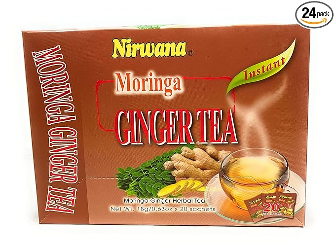 NIRWANA MORINGA GINGER HERBAL TEA 10 SACHETS 24 BOX MASTER CASE