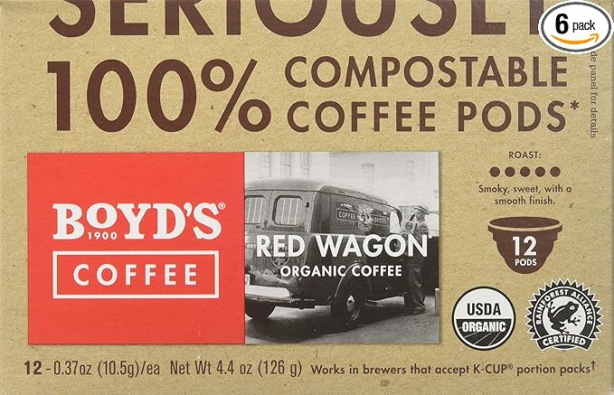 Boyd's Organic Red Wagon Coffee Dark Roast 12 Count (Pack of 6)
