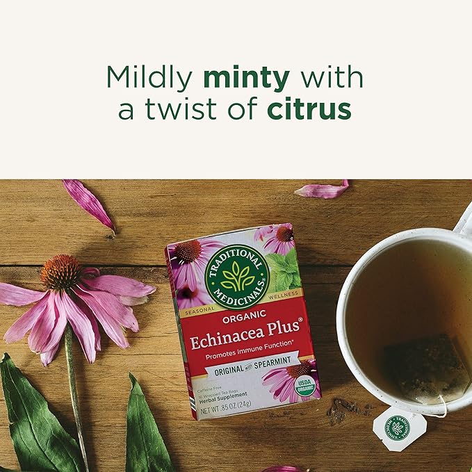 Traditional Medicinals Organic Echinacea Plus - Promotes Immune Support - Kosher Non-GMO Caffeine-Free Compostable - 96 Tea Bags (6 Packs of 16)