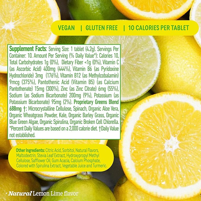 8Greens Supergreens Tablets | Super Greens Powder Superfood Metabolism Immunity &amp Focus Daily Greens Effervescent Tablets Organic: Aloe Vera Spirulina Chlorella Lemon Lime Tube 30 Servings