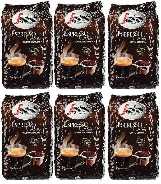 Segafredo Zanetti Espresso Casa whole bean coffee 17.6oz/500g bag (Pack of 6) Brown
