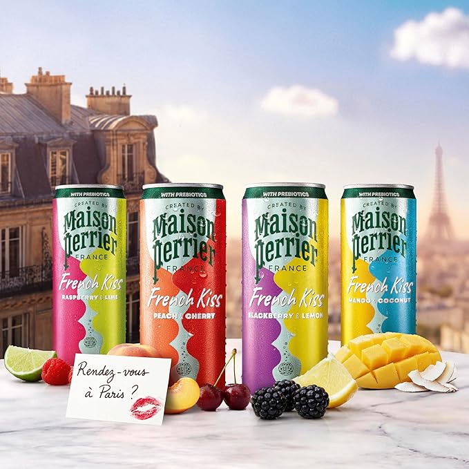 Maison Perrier French Kiss Sweetened Sparkling Juice Beverage Raspberry &amp Lime Flavors With Real Fruit Juices 24Pk
