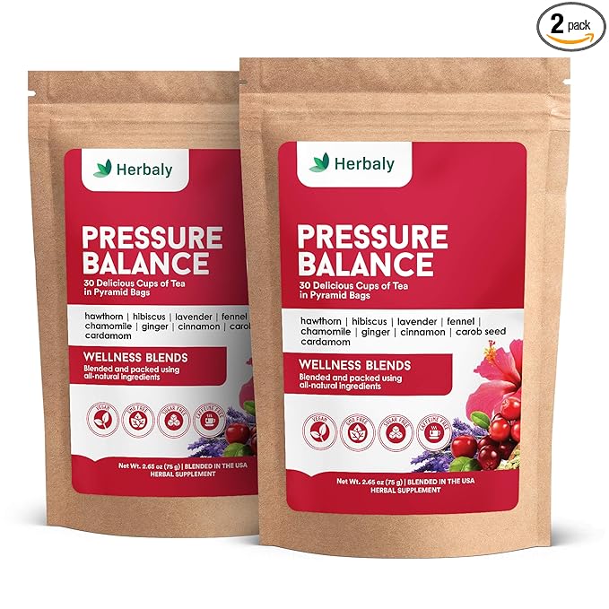 Herbaly Heart Functional Tea - 9 Superherbs - Natural Organic Non-GMO Caffeine-Free Sugar Free - 2 Pack 60 Pyramid Tea Bags