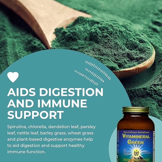 HEALTHFORCE SUPERFOODS Vitamineral Green - Mineral Supplement for Immune &amp Thyroid Support - Green Powder Supplement with Ingredients from The Land - Gluten-Free &amp Vegan - 150 Grams