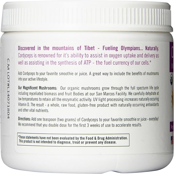 Om Organic Mushroom Superfood Powder Cordyceps 100 Servings Energy and Endurance Support Supplement 7.05 Ounce (Pack of 1)