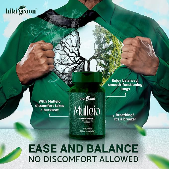 KIKI Green Mulleio Lung Health Capsules: Vegan Herbal Supplement for Cleanse Better Function Respiratory Support - Mullein Cordyceps Schisandra - 90 Count for Daily Use